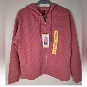 DKNY Ottoman Full Zip Hoodie Jacket Faded Rose Pink M NWT Soft Stretch Knit 💗